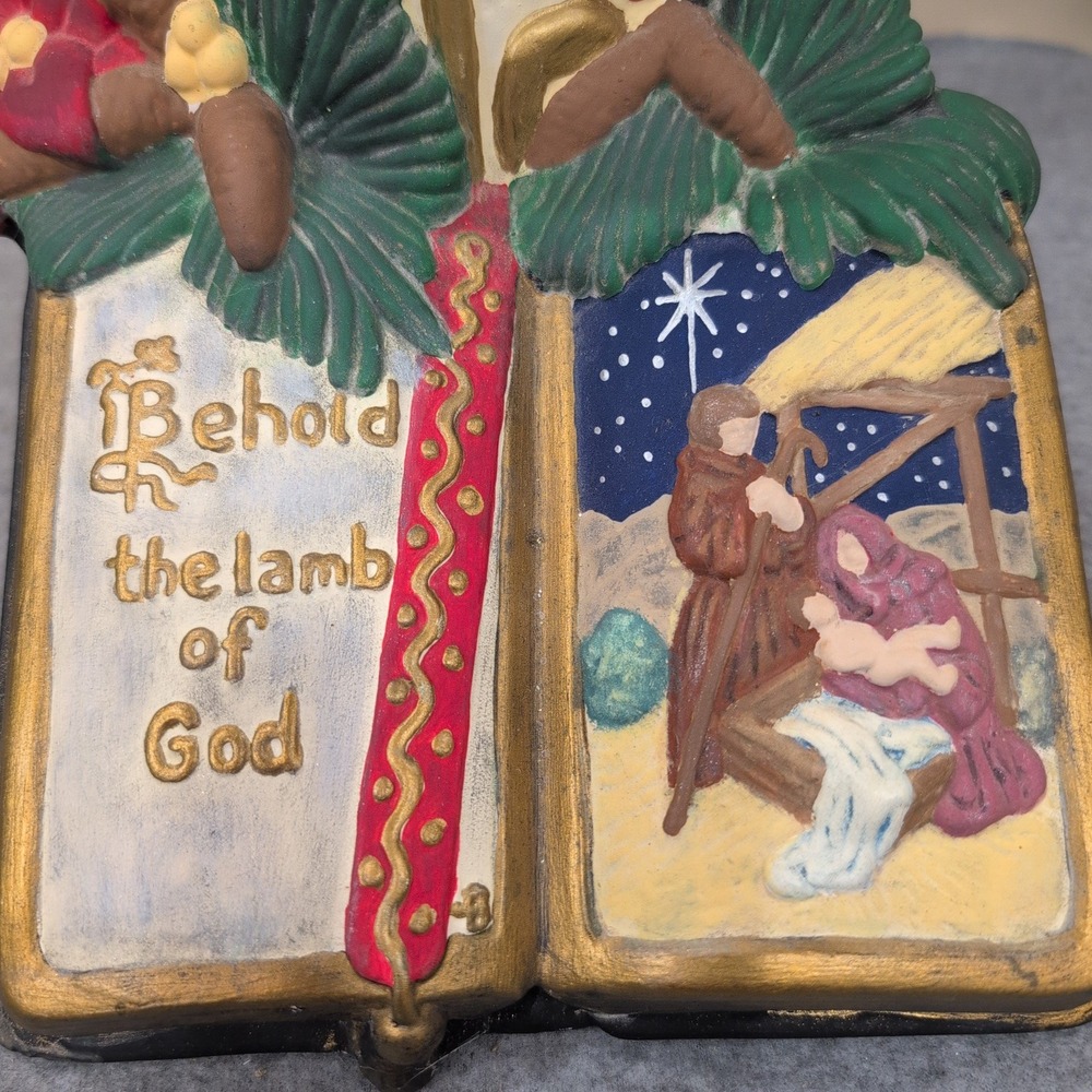 Atlantic Mold Vtg Ceramic Nativity Book Candle Display Behold the Lamb of God - Picture 2 of 7